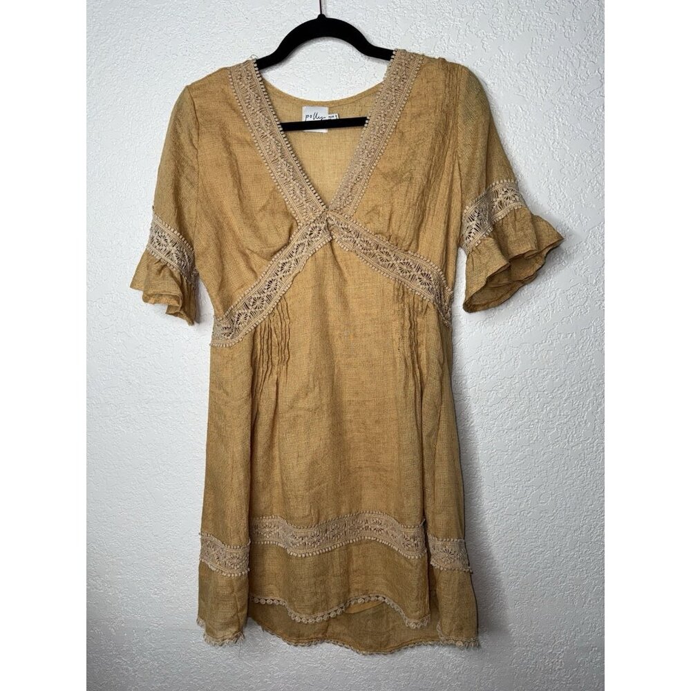Princess Polly Boho Crochet Babydoll Dress Women Size 2 Darling Mustard Yellow R - Picture 5 of 12